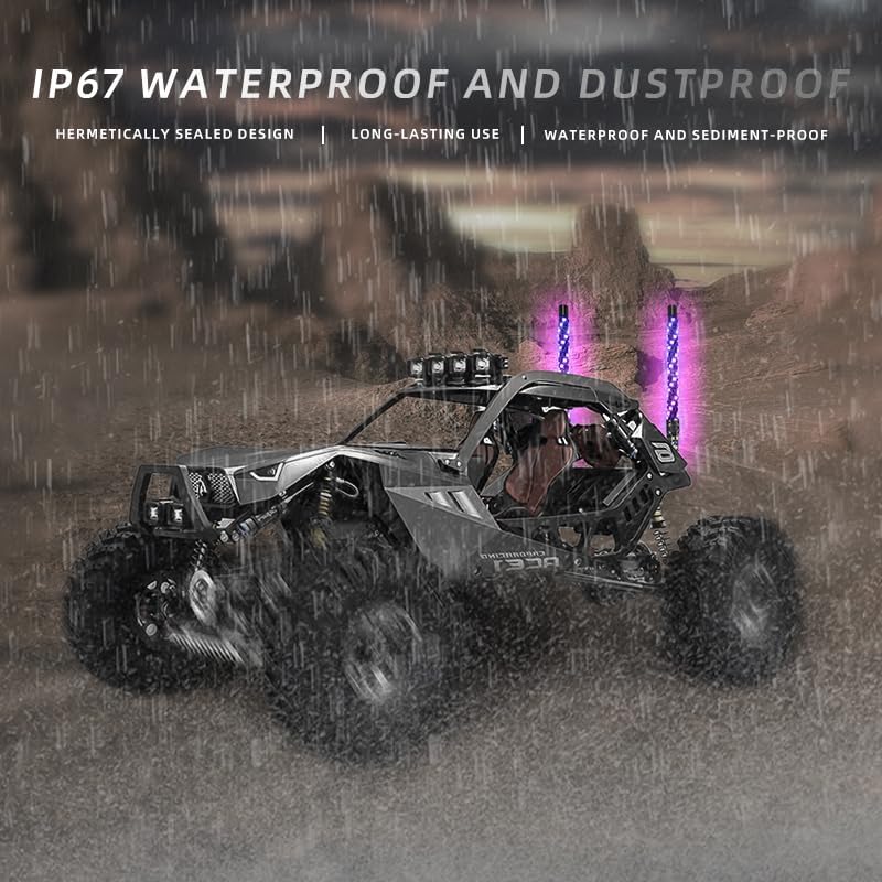 S7 2 Pack 1FT Whip Lights, LED Whip Light with App & Remote Control, Spiral RGB Chasing Lighted Antenna Whips,Whip Light for UTV ATV RZR SXS Can-Am Dune Buggy Offroad Truck (1ft) - Image 5